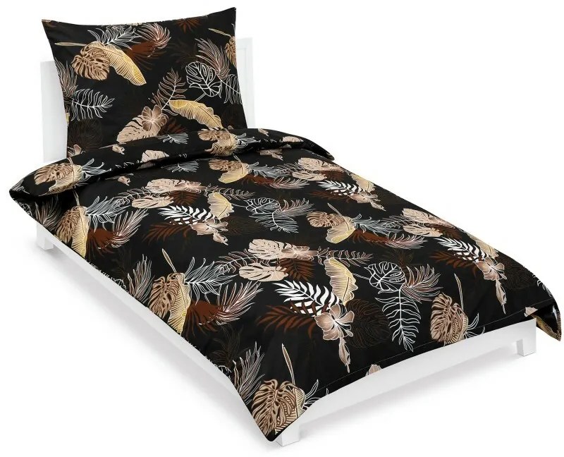 Lenjerie de pat din bumbac Bellatex Monstera maroînchis, 140 x 200 cm, 70 x 90 cm