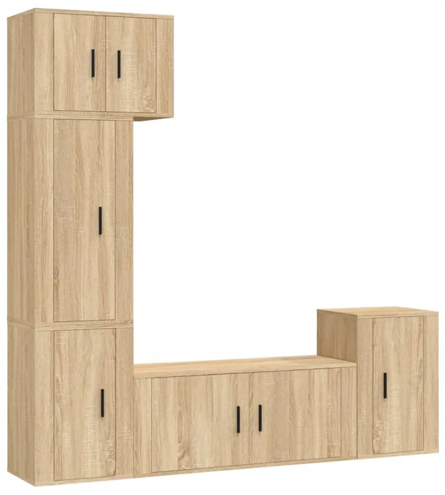 3188625 vidaXL Set dulap TV, 5 piese, stejar sonoma, lemn prelucrat
