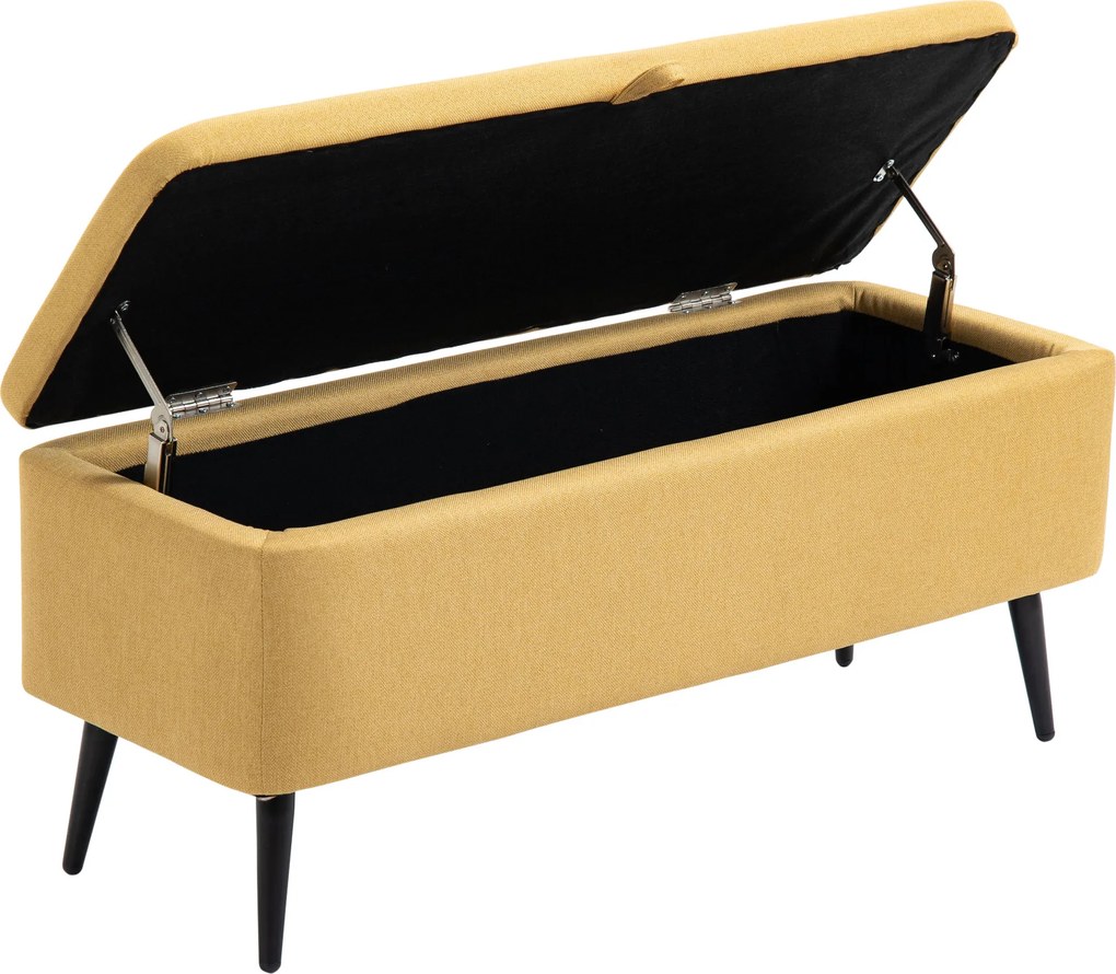 HOMCOM Bancă de la Capătul Patului cu Spațiu de Depozitare și Acoperire în Poliester Galben, 101x38.5x44.5 cm | Aosom Romania