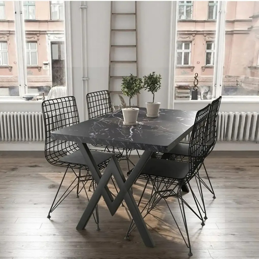 Set Masa Bucatarie cu 4 Scaune , Alb-negru,120x80x75 cm, 30409SET