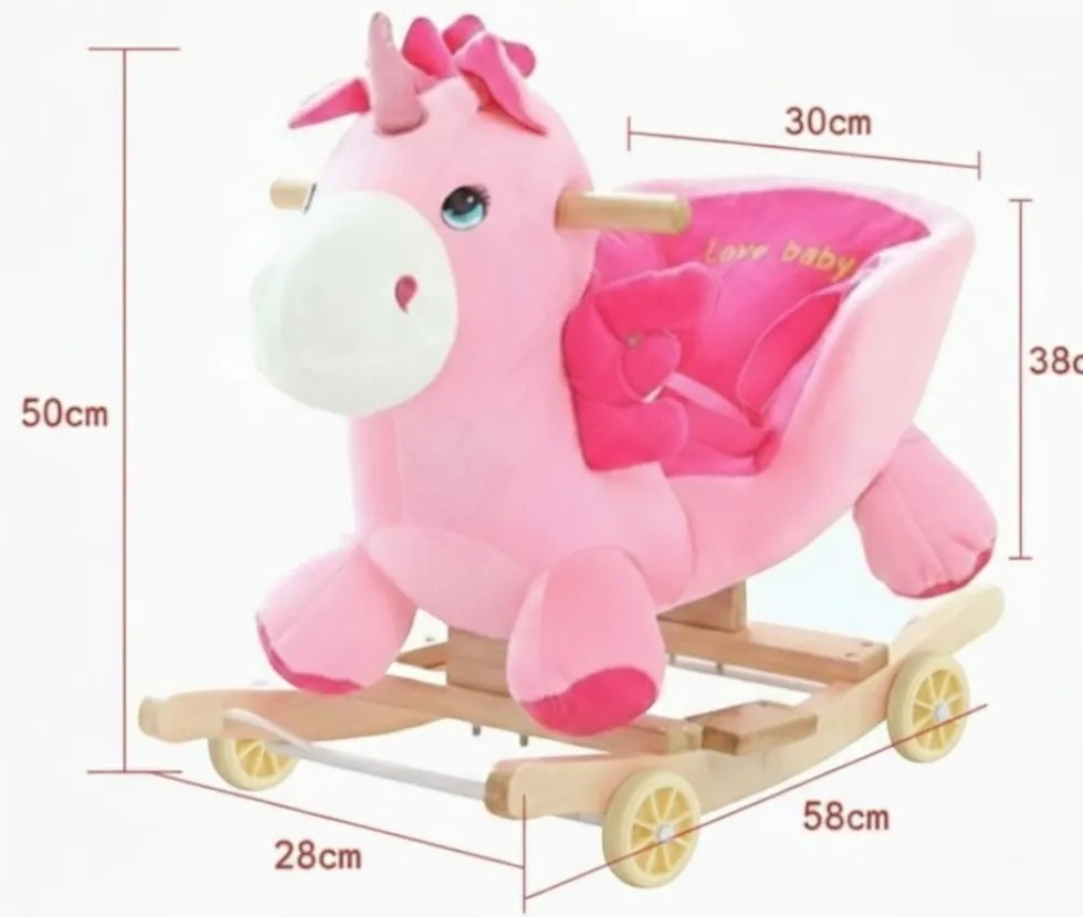 Balansoar Muzical 2 in 1 din Plus cu Roti, NOVOKIDS™ Happy Bouncer Unicorn, Dimensiuni 58x50x30 cm, model Unicorn Roz