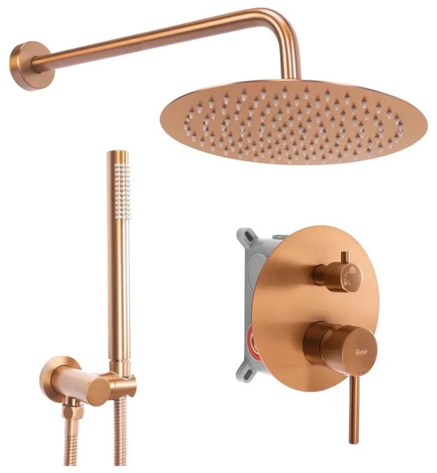 LUNGO Set de duș cu baterie încastrată, cupru periat - REA-P8809