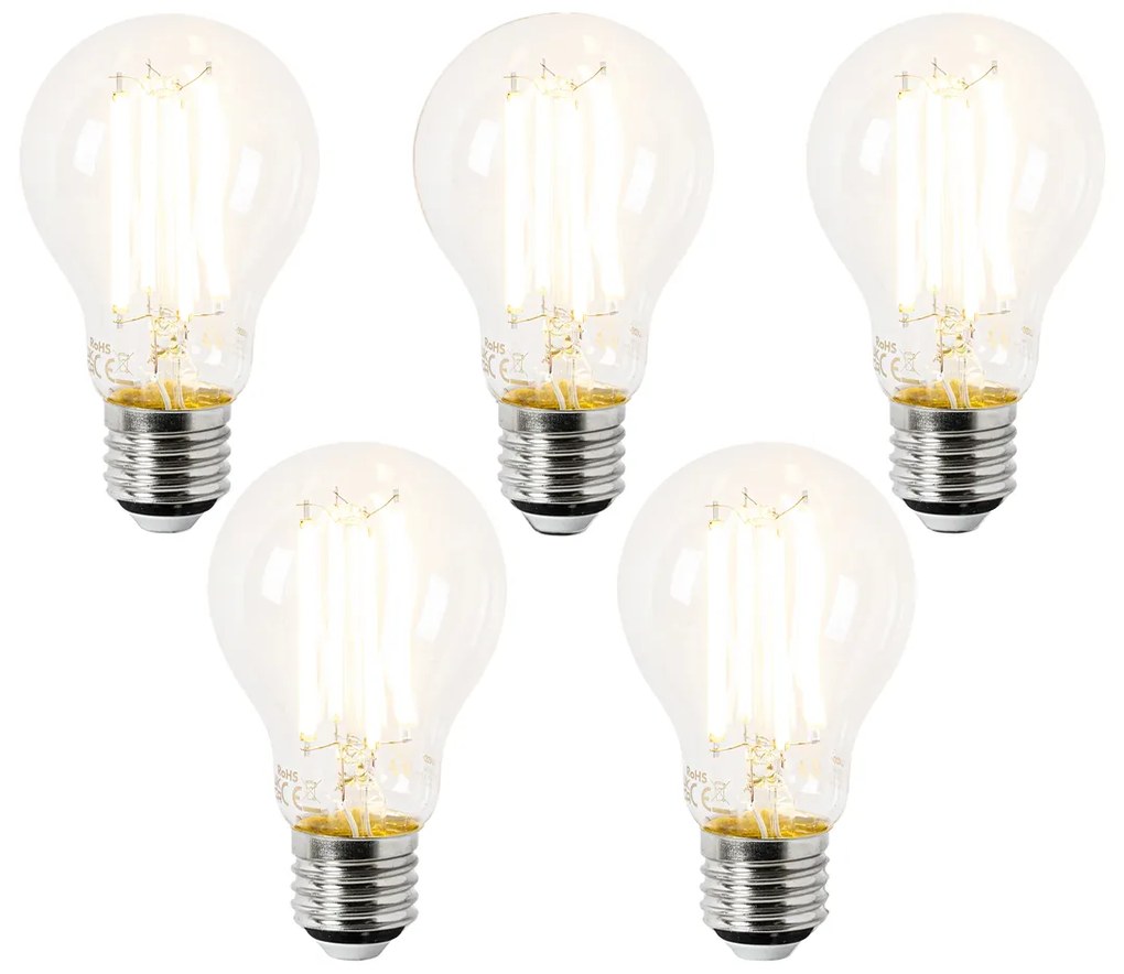 Set de 5 becuri LED E27 A60 transparente 3,8W 806lm 2700K