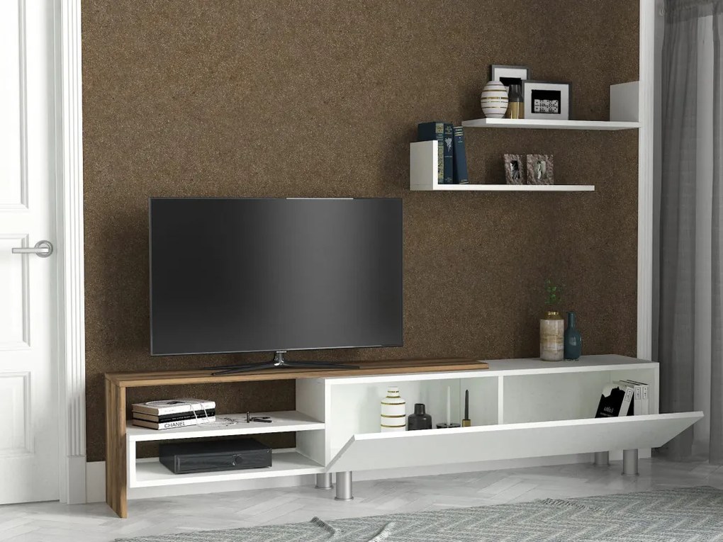 Ansamblu Comoda TV Dizayn Alb-Walnut