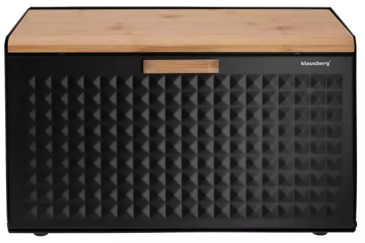 Cutie pentru paine Klausberg KB 7467, 35.5 cm, Otel, Bambus, Capac superior si frontal, Negru/Maro