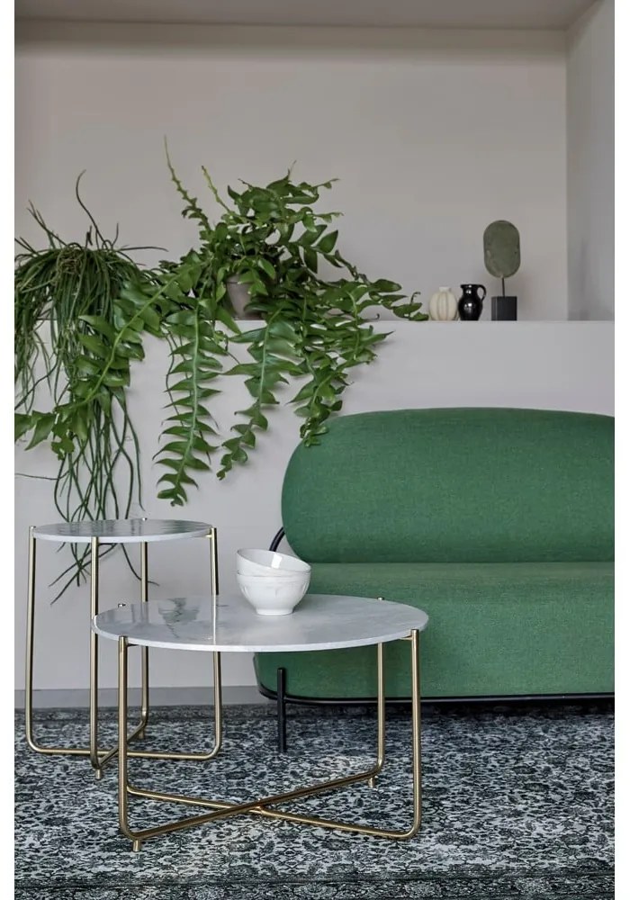 Măsuță de cafea albă/aurie rotundă cu blat din marmură ø 70 cm Timpa – White Label