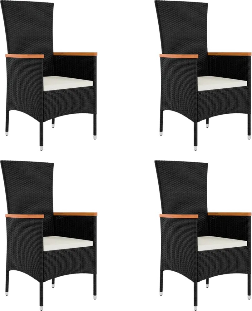 vidaXL Scaune de grădină cu perne, 4 buc., negru, poliratan