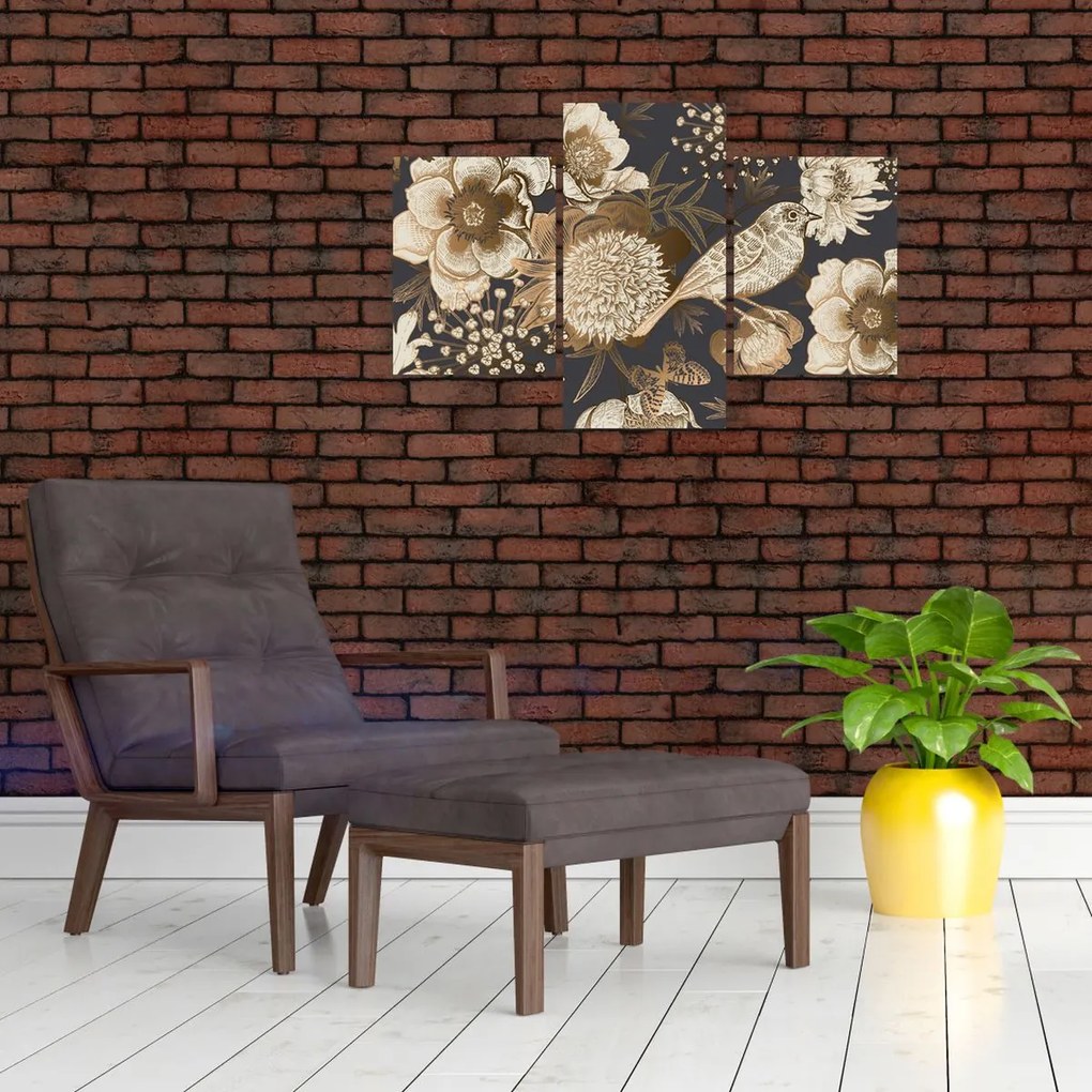 Tablou - Flori aurii pe fundal întunecat (90x60 cm)