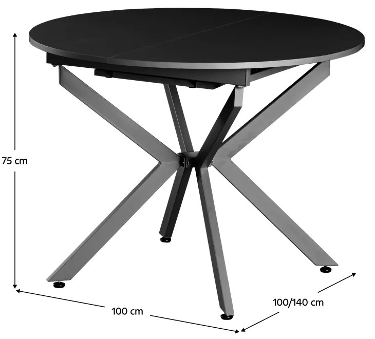 Masa extensibila de dining, neagra, 100x100-140x75 cm, ABERO TIP 1