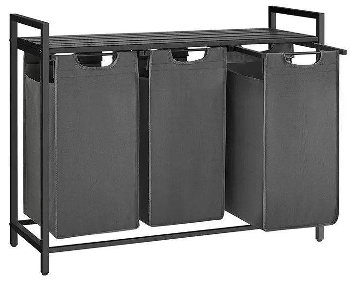 Coș de rufe cu 3 compartimente, gri închis