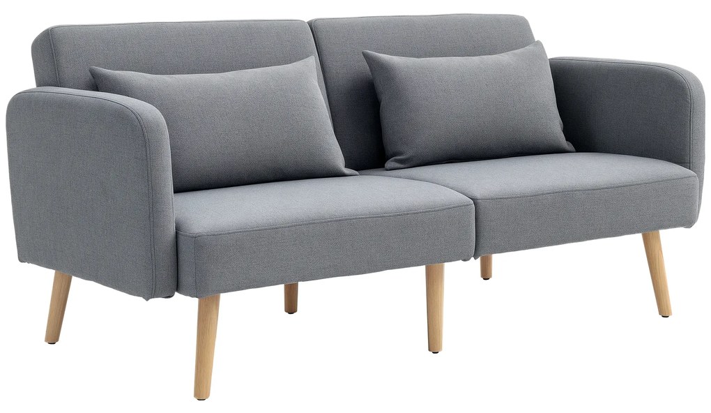 HOMCOM Canapea convertibilă 3 locuri design clic clac spătar reglabil și brațe reglabile material efect de lin gri | Aosom Romania