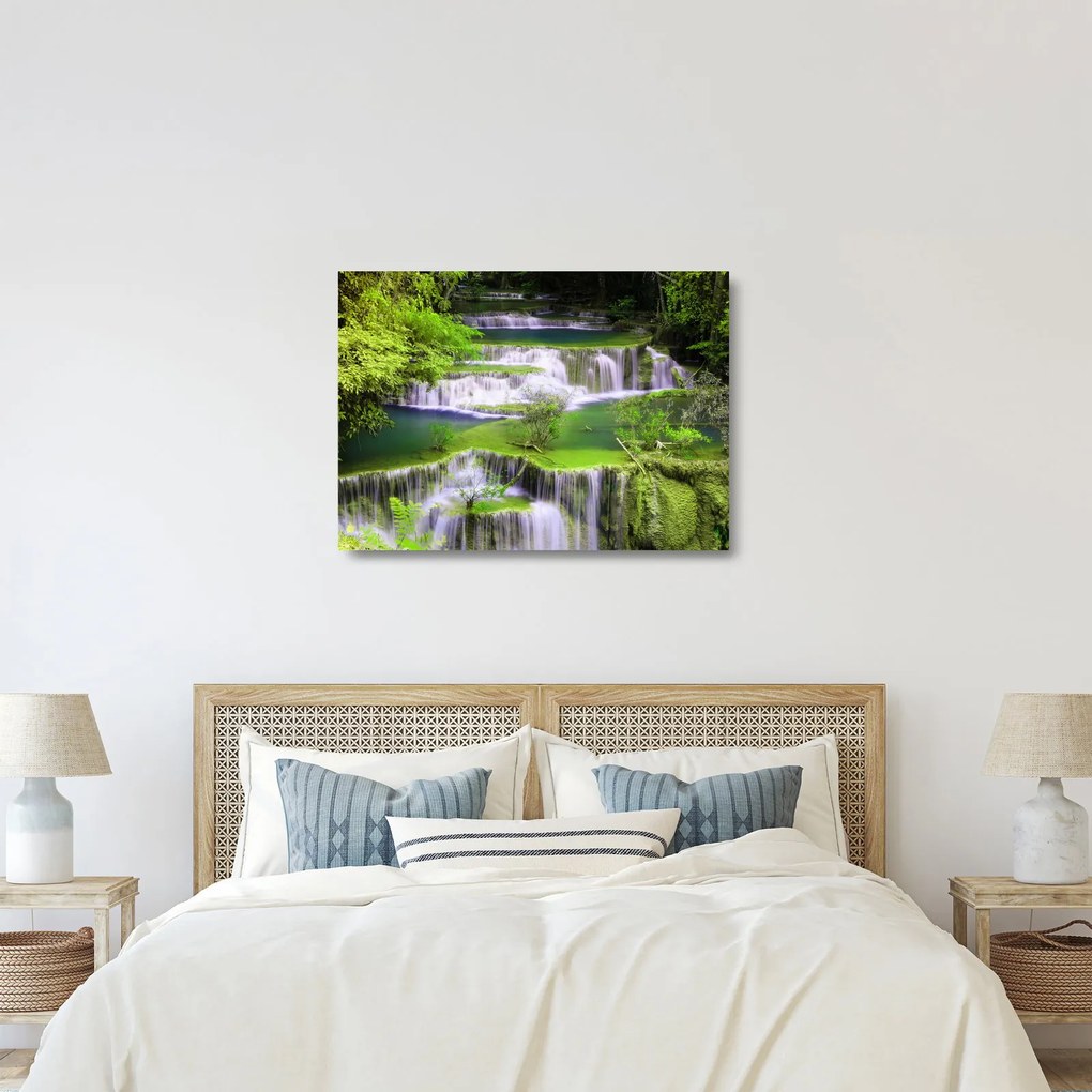 Tablou pe sticlă - Cascada Huay Mae Khamin, Kanchanaburi, Thailanda (70x50 cm)