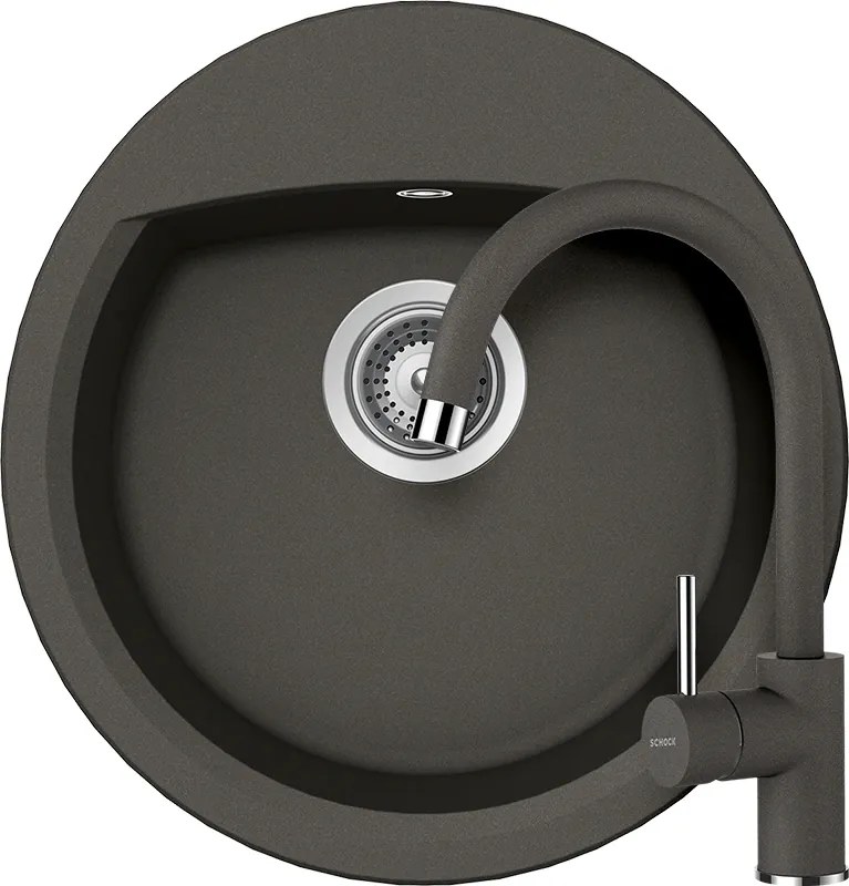 Set chiuveta bucatarie Schock Manhattan R-100 470 x 490 mm si baterie bucatarie Schock Plutos Cristalite Asphalt, gri asfalt