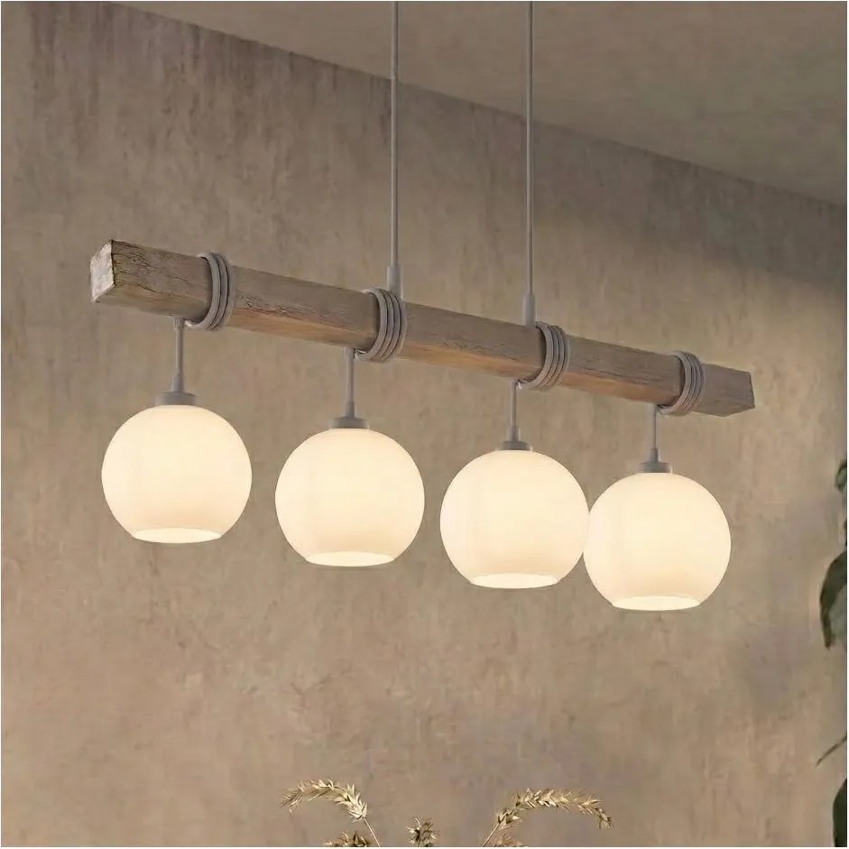 Brilagi - Lustra suspendată pe cablu WOOD GLASS 4xE27/60W/230V pin/gri/alb
