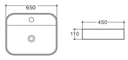 Lavoar pe blat alb, dreptunghiular, 65 cm, Fluminia Juno 650x450 mm, Alb lucios