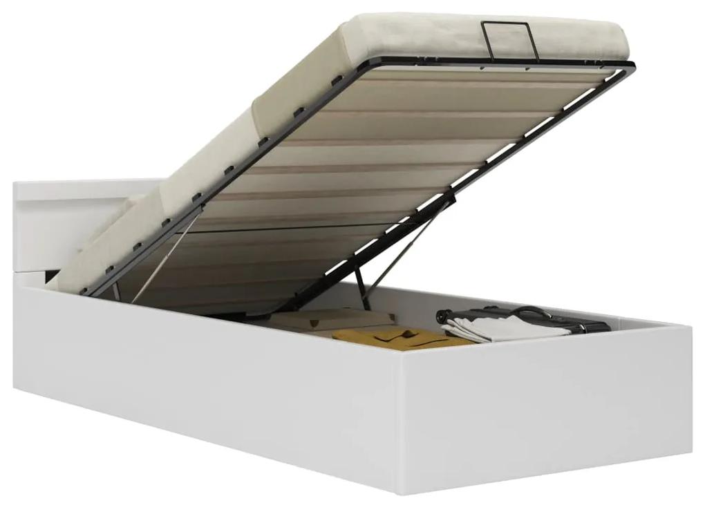 285547 vidaXL Cadru pat hidraulic ladă și LED alb 100x200 cm piele ecologică