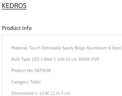 Lampa de masa LED portabila KEDROS bej