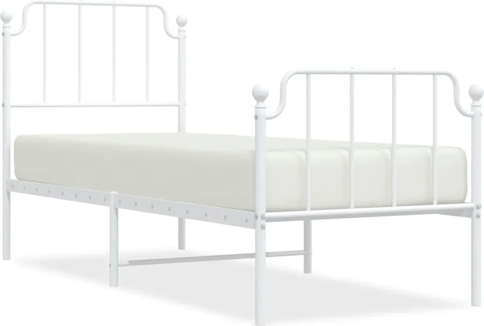 vidaXL Cadru de pat metalic cu tăblie de cap/picioare alb, 75x190 cm