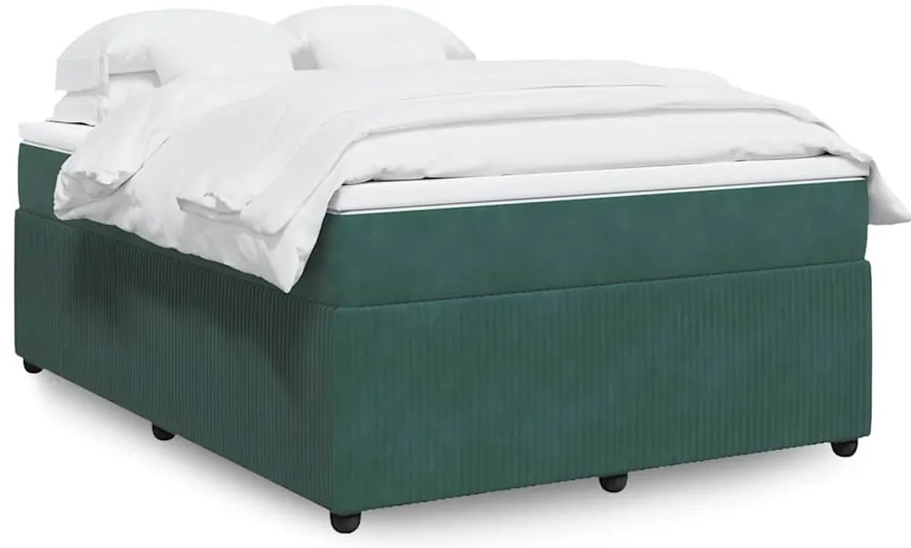 vidaXL Pat box spring cu saltea, verde închis, 140x190 cm, catifea