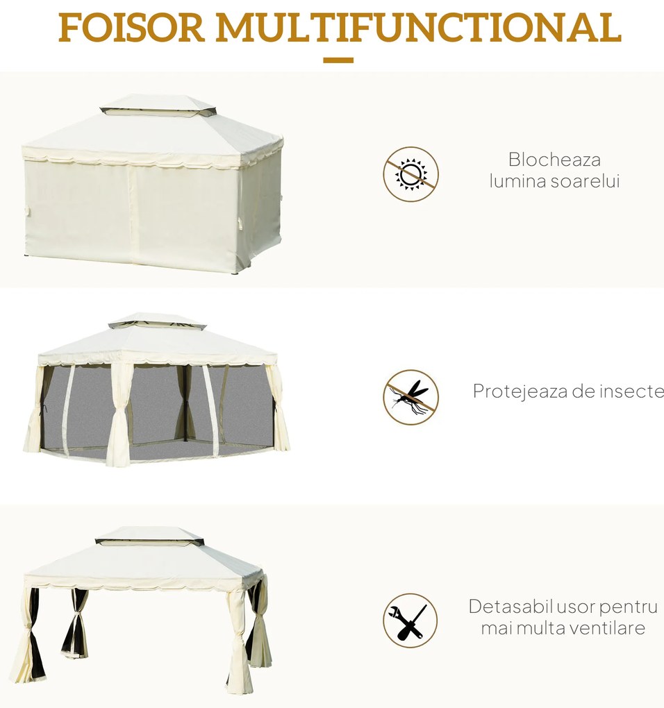 Outsunnu Foisor cu Acoperis Dublu si Perdele cu fermoar - 3x4m - Alb, Crem | Aosom Ro