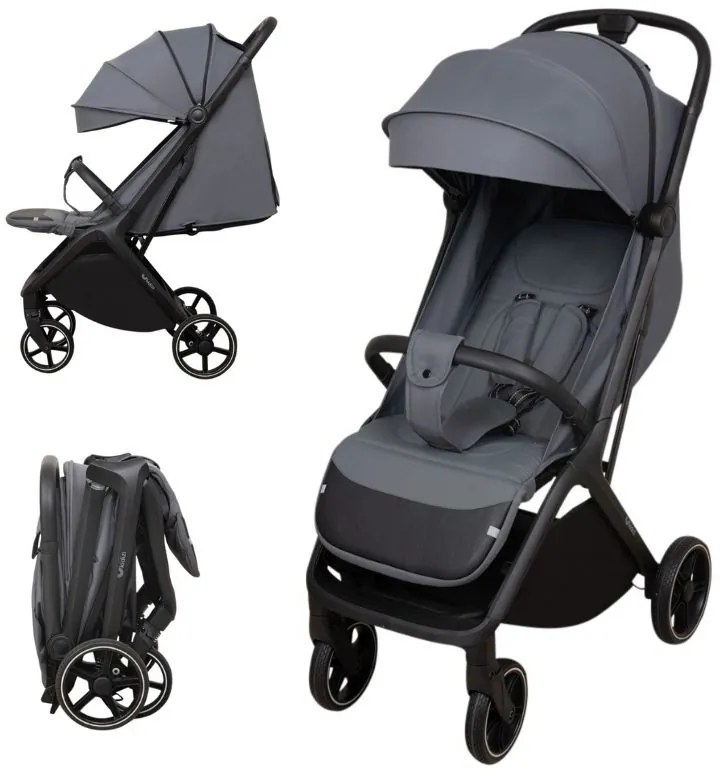 Carucior sport compact cu pliere automata recomandat de la nastere pana la 22 kg  Kidizi Nairo Grey, 7,9 kg