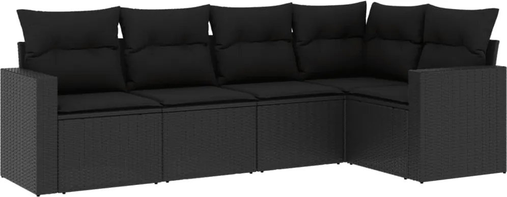 vidaXL Set mobilier de grădină cu perne, 5 piese, negru, poliratan