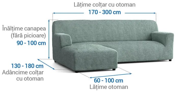 Huse bielastice COSTINA mentă canapea cu otoman stânga (l. 170 - 300 cm)