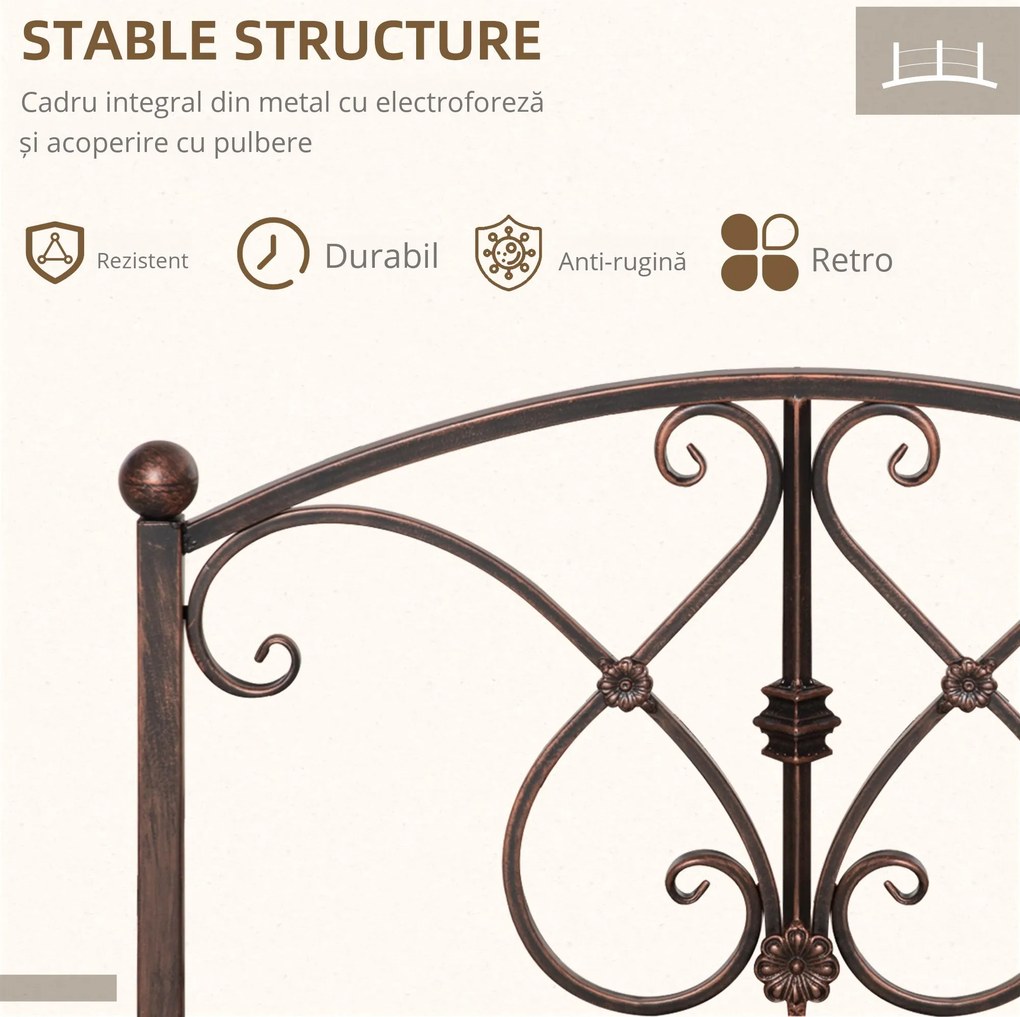 Podet de Gradina Outsunny Vintage din Metal, cu Elemente Florale, Bronz 99x68x53cm | Aosom Romania