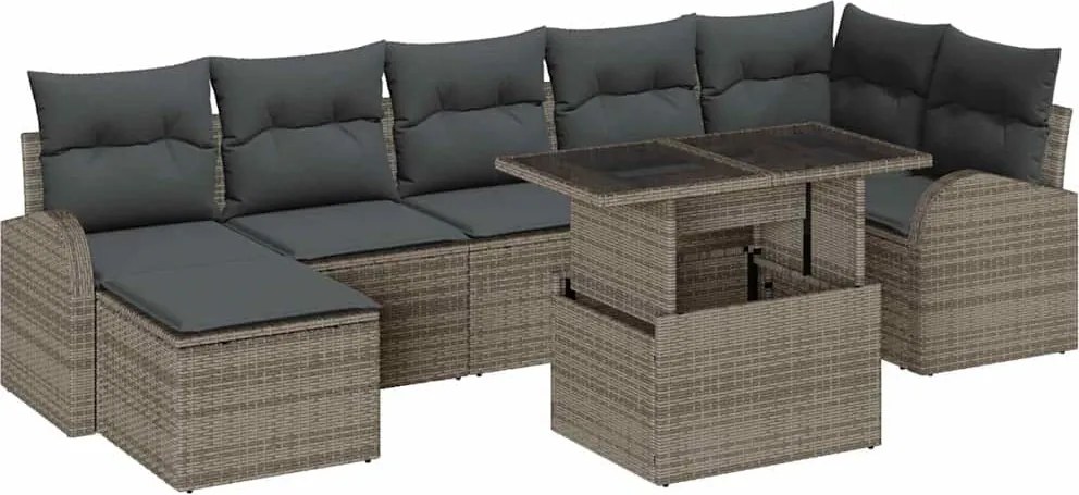 vidaXL Set de canapele pentru grădină cu pernă 8 pcs Gri Rattan poli