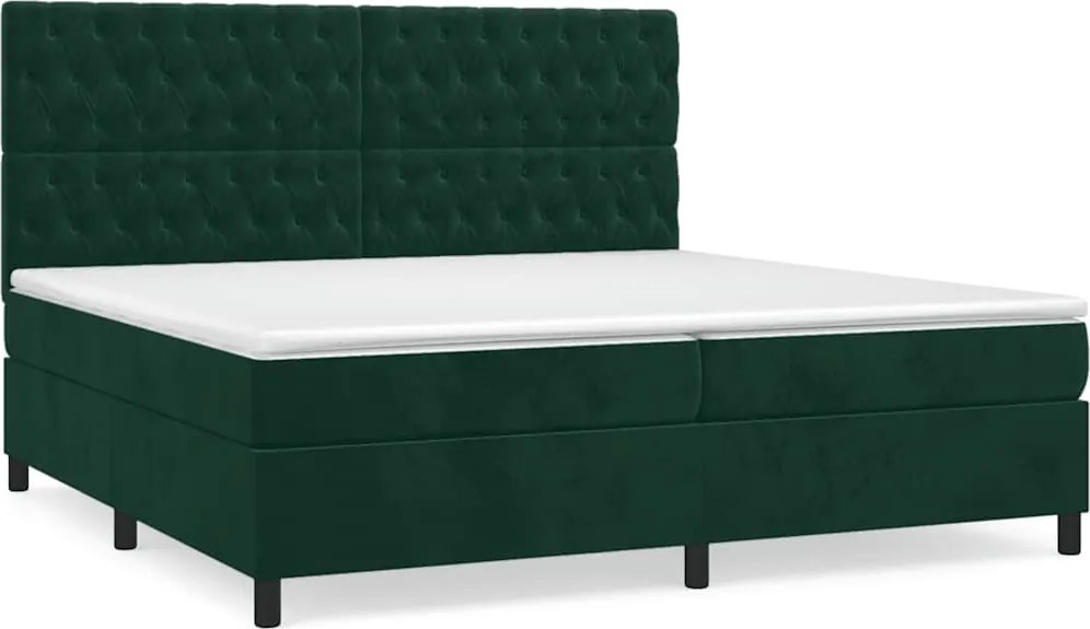 vidaXL Pat box spring cu saltea, verde închis, 200x200 cm, catifea