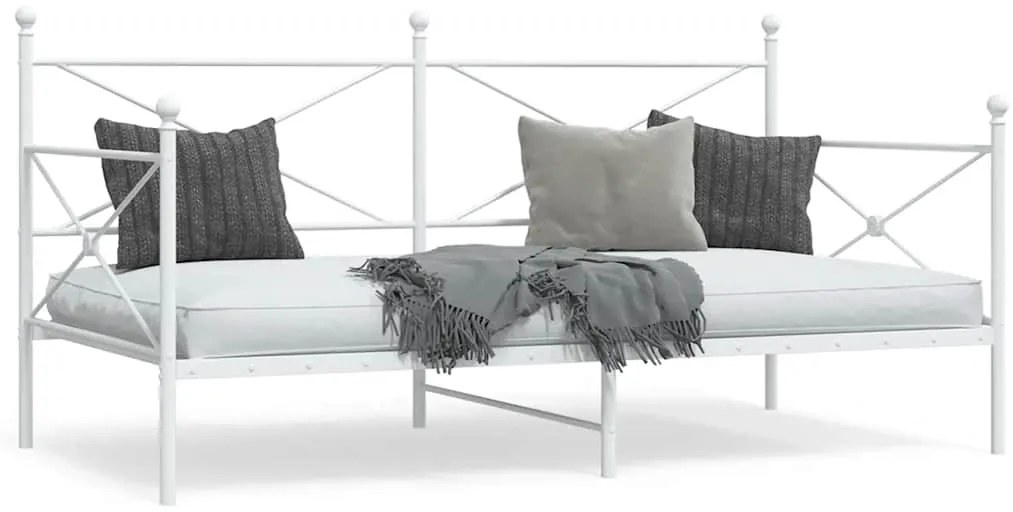 vidaXL Pat de zi fără saltea alb 100x200 cm oțel