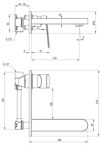 Deante BGA_054L - Baterie pentru lavoar, montaj încastrat ALPINIA, crom lucios
