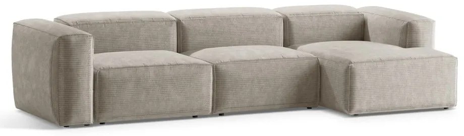 Colțar bej cu tapițerie din catifea reiată (cu colț pe partea dreaptă/cu șezlong) Bergamo – Cosmopolitan Design