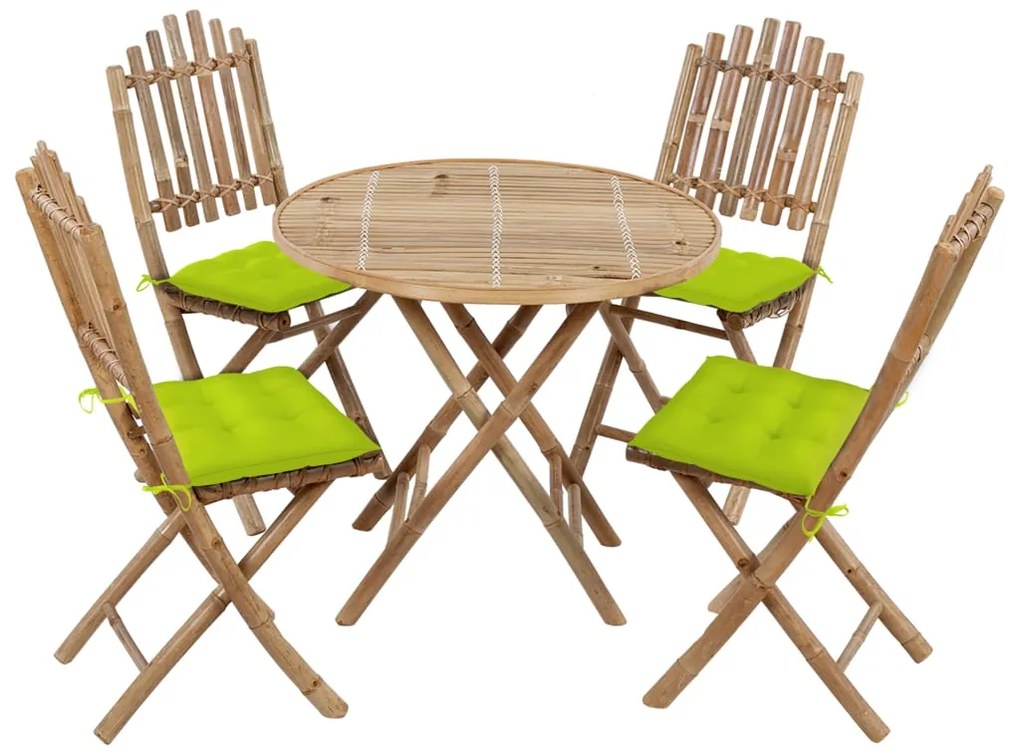 vidaXL Set mobilier de exterior pliabil, cu perne, 5 piese, bambus