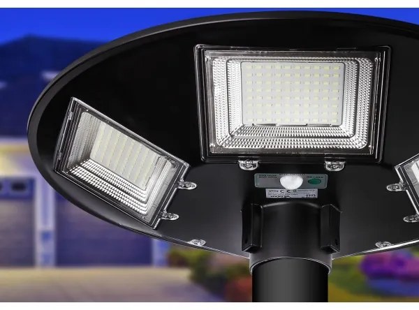 Lampă stradală solară LED cu senzor, 22W/6V, 6500K, IP65, neagră + telecomandă