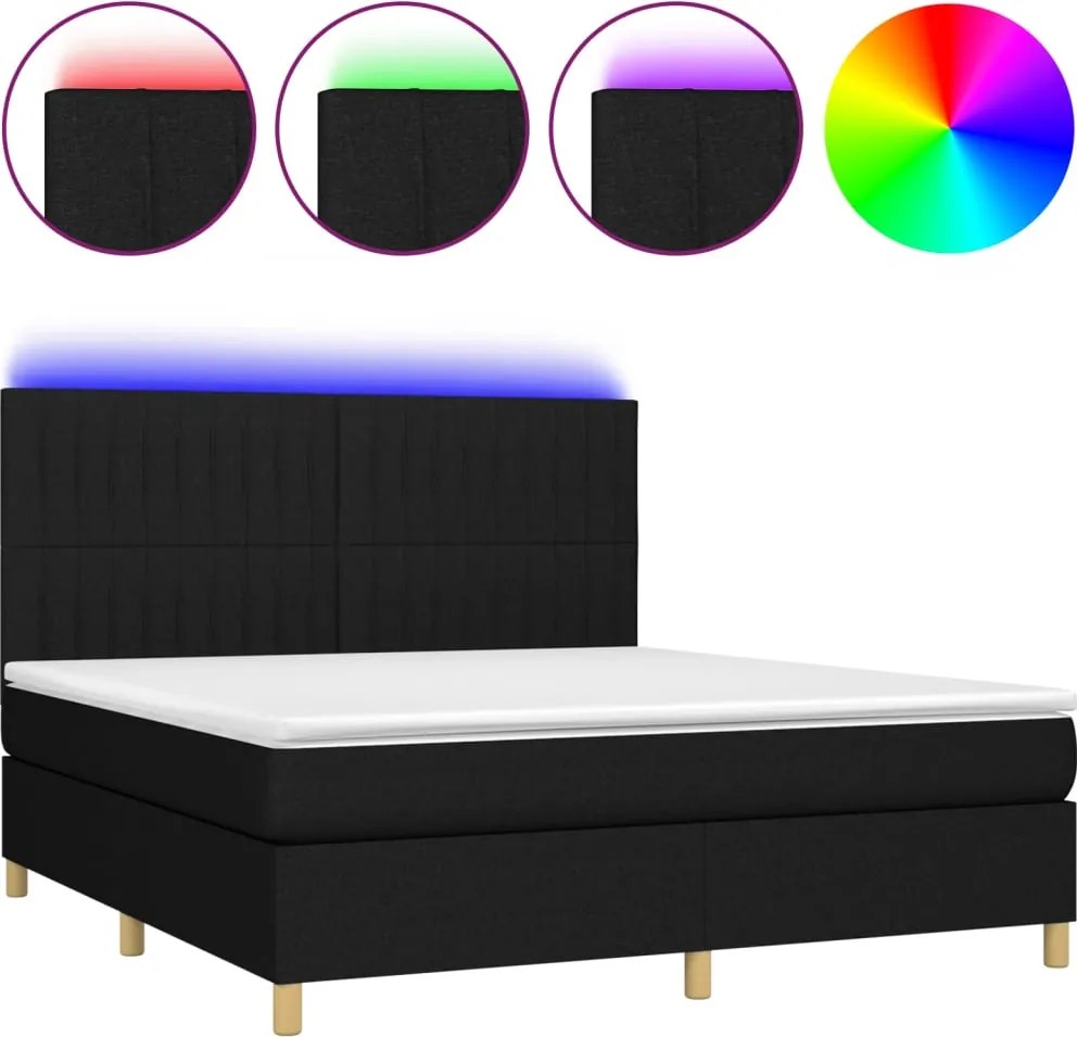 vidaXL Pat cu arcuri, saltea și LED, negru, 160x200 cm, textil