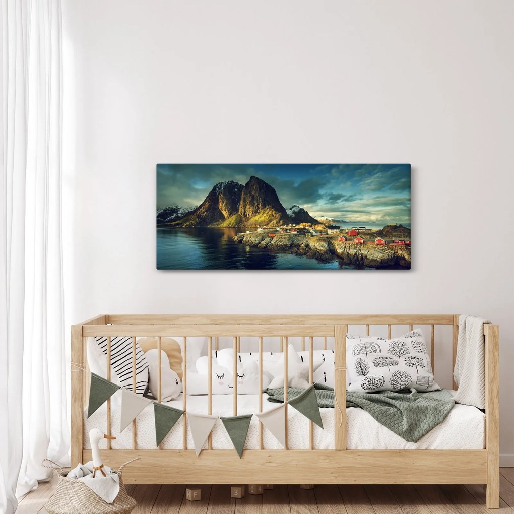 Tablou cu sat de pescari din Norvegia (120x50 cm)