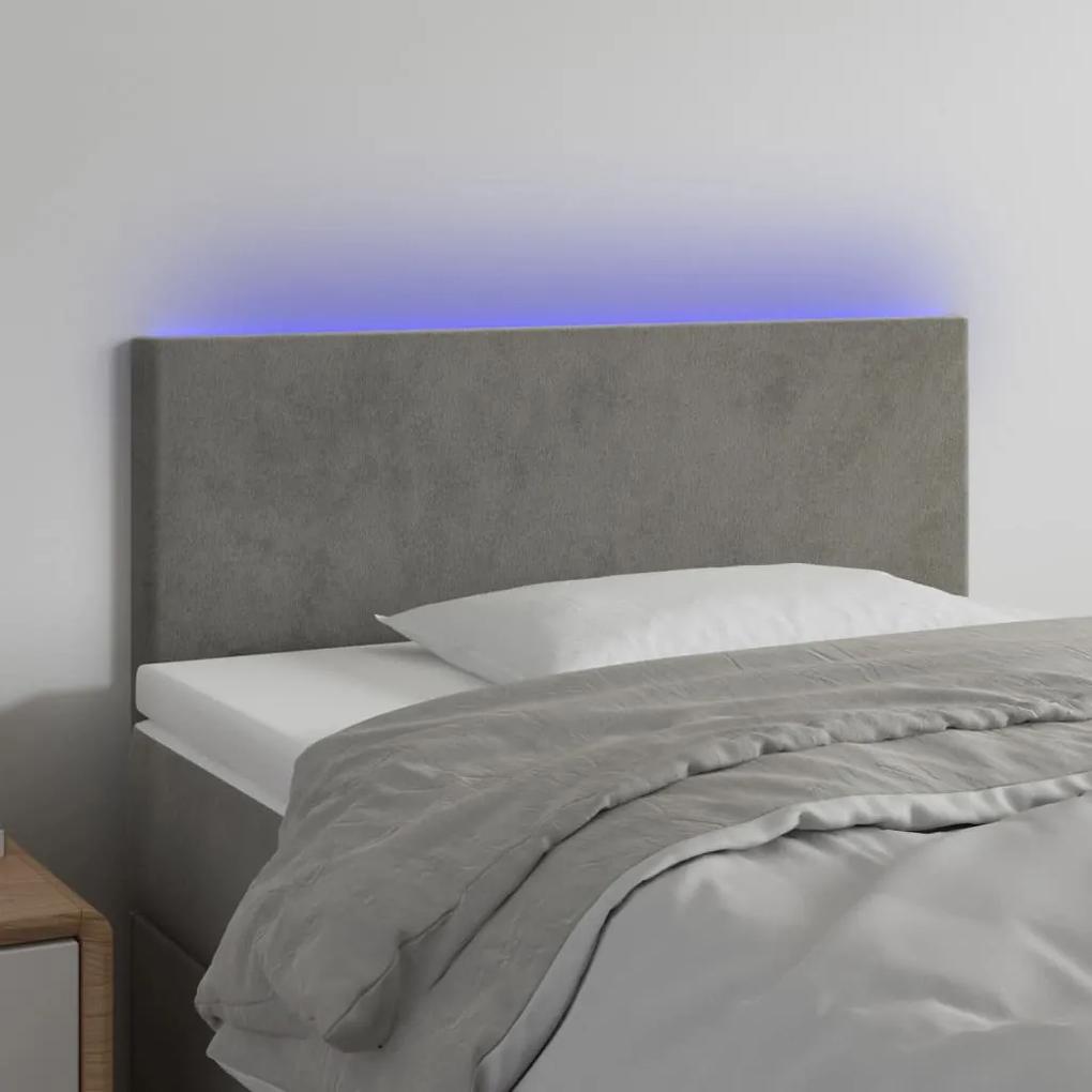 3121368 vidaXL Tăblie de pat cu LED, gri deschis, 90x5x78/88 cm, catifea