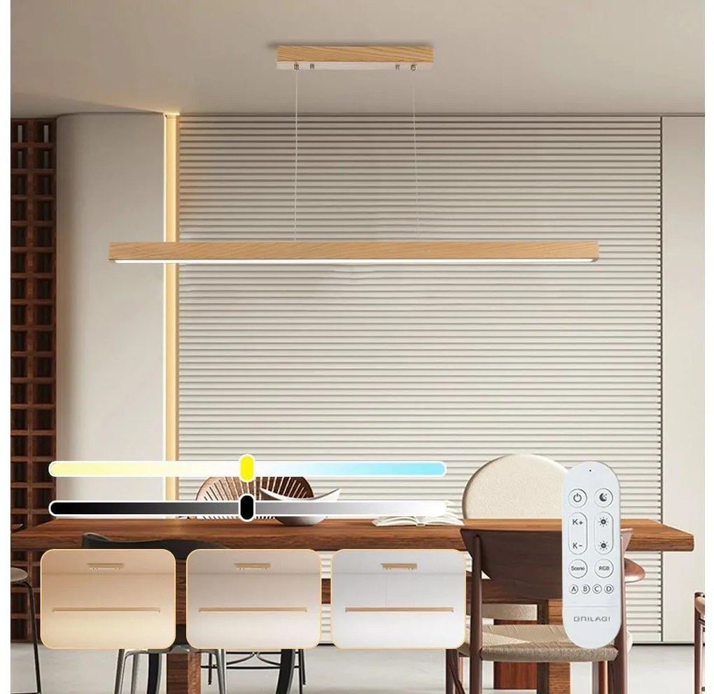 Brilagi - Lustru LED dimabil pe cablu OAK SMART LED/30W/230V Wi-Fi Tuya stejar+telecomandă