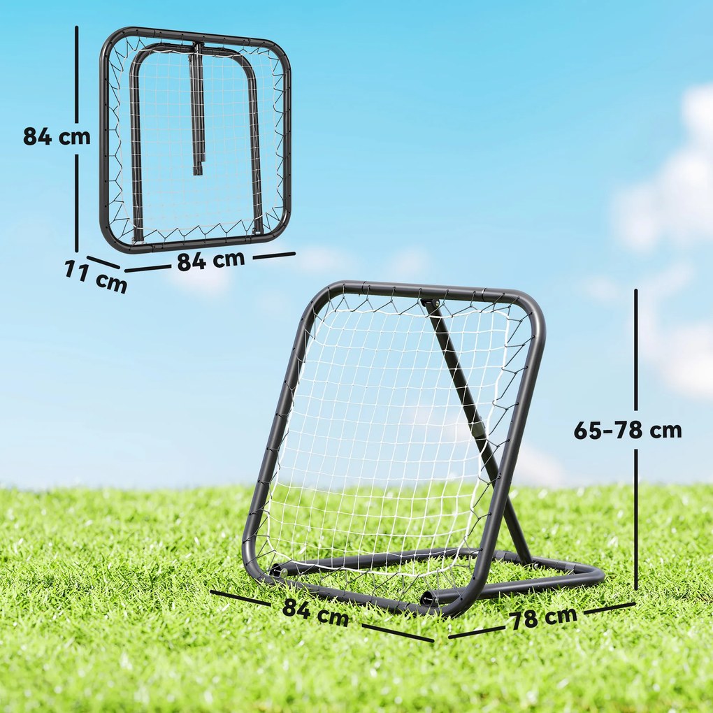 HOMCOM Rețea de Ricoșeu pentru Fotbal, Rețea de Fotbal Ricoșeu și Pliabilă cu Unghi Reglabil în Metal, pentru Antrenament Baseball și Volei, 78x84x65-78 cm, Negru | Aosom Romania