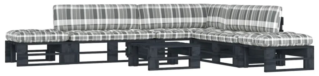 3066878 vidaXL Set mobilier paleți cu perne, 6 piese, negru, lemn pin tratat