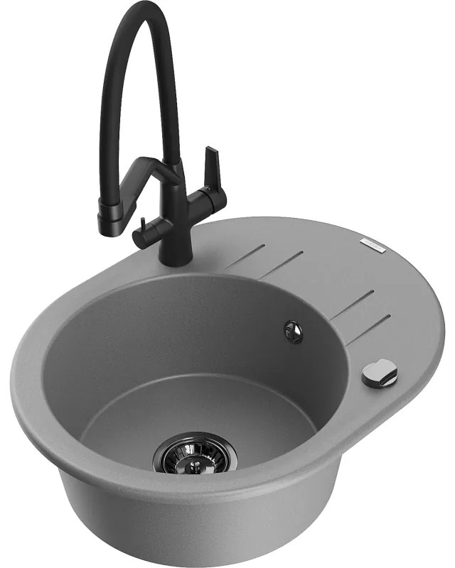 Mexen Kevin chiuvetă din granit cu 1 compartiment și baterie de bucătărie Duo, gri - 6517-71-671701-70-B