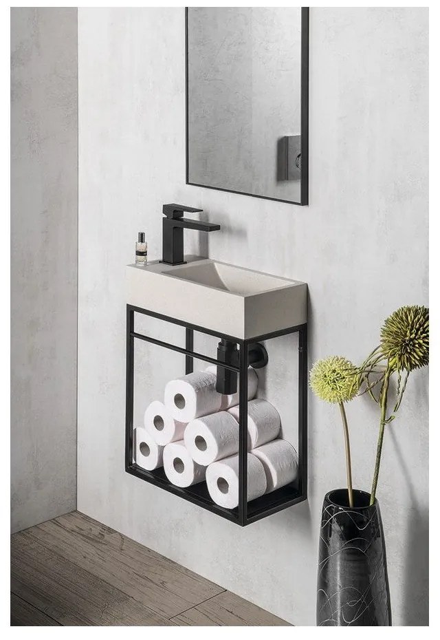 Etajeră fără lavoar neagră suspendată din metal 39,5x45 cm Crest – Sapho