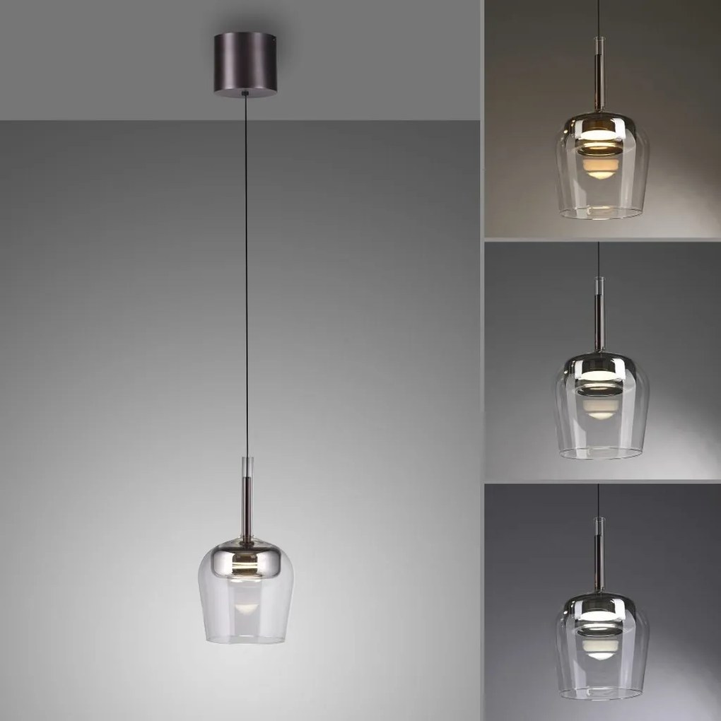 Pendul LED Smart cu Telecomanda, CCT, Sticla, Argintiu, Q-KON