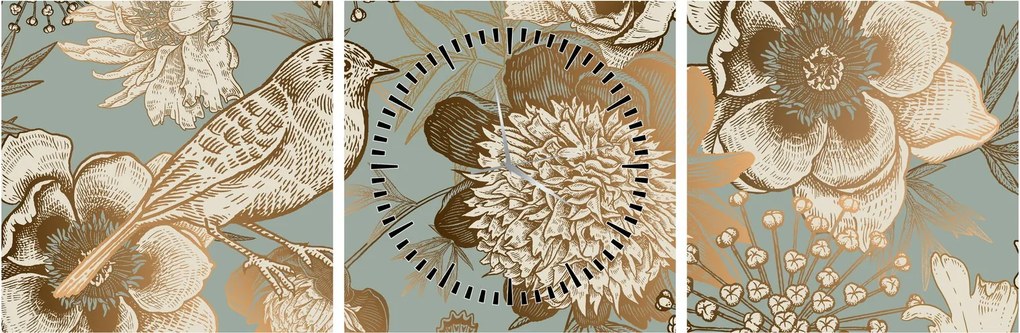 Tablou - Flori aurii (cu ceas) (90x30 cm)