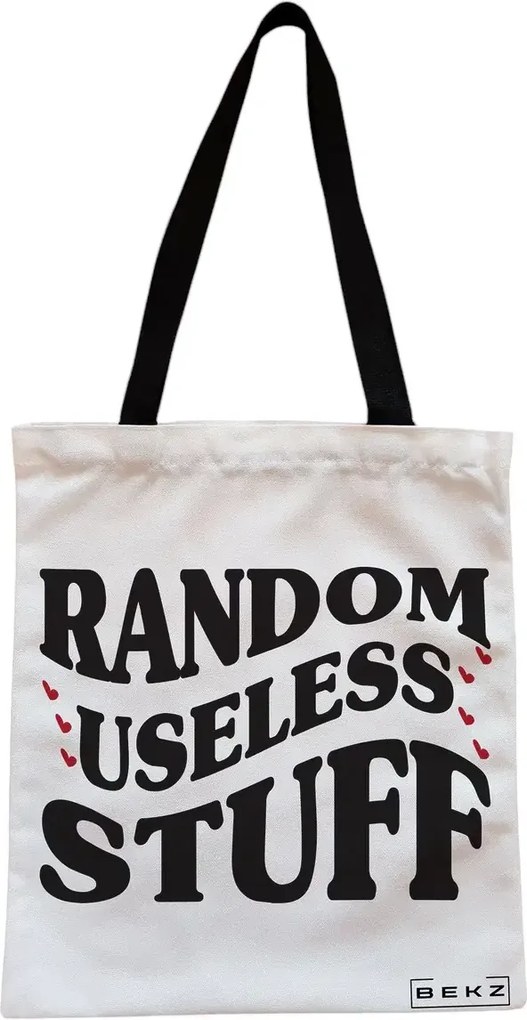 Sacosa de Panza pentru Cumparaturi, Geanta Tote, model Random useless stuff, Cu fermoar, 38x34.5 cm, Alba, BEKZ®