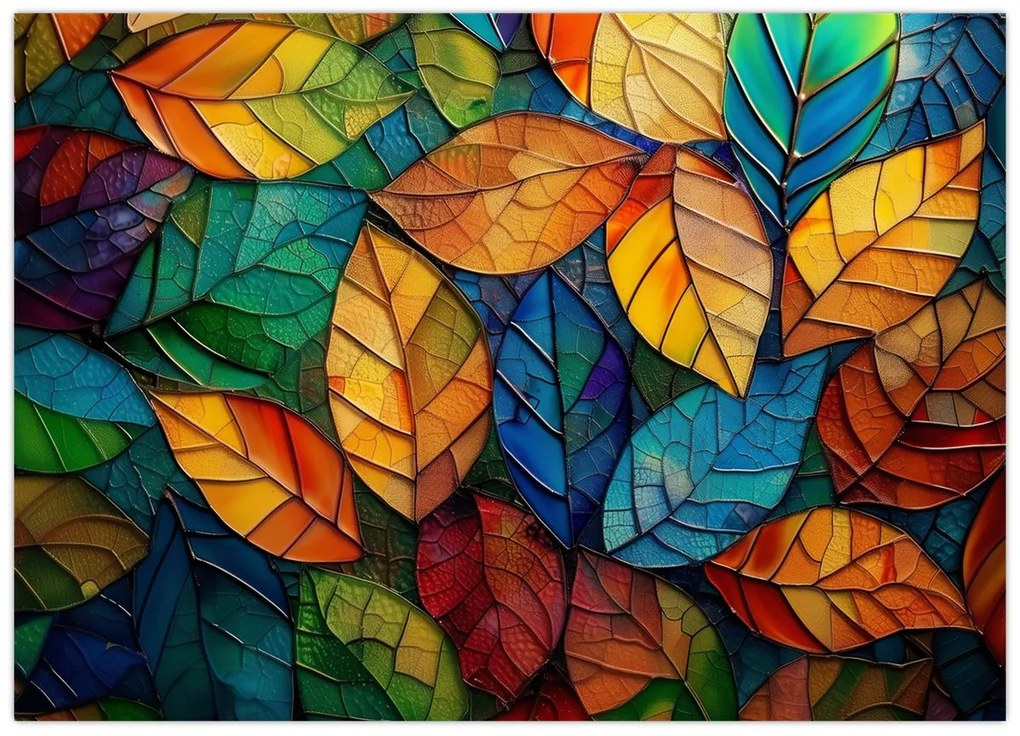 Tablou pe sticlă - Mozaic din frunze (70x50 cm)