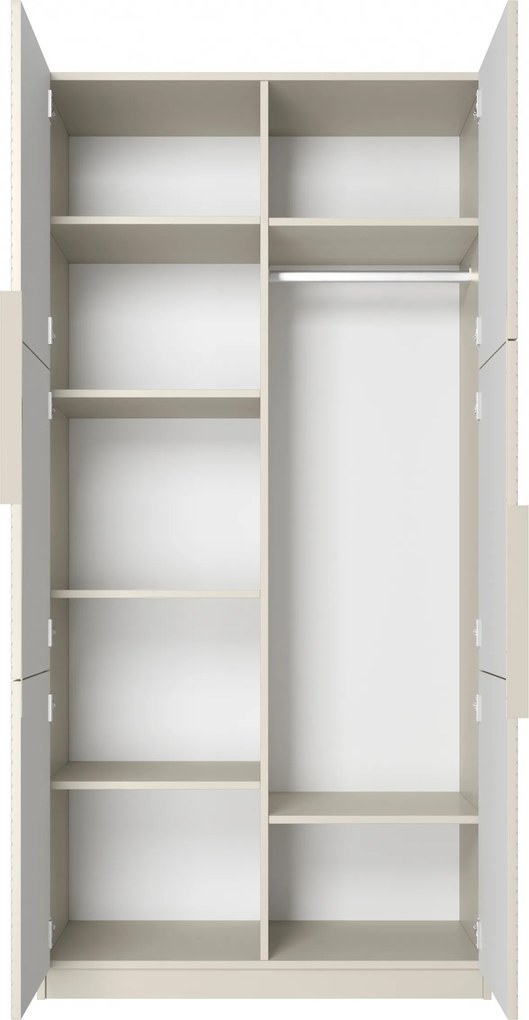 Dulap Asha 100 cm cu față canelată și mânere metalice - cașmir / mânere cașmir