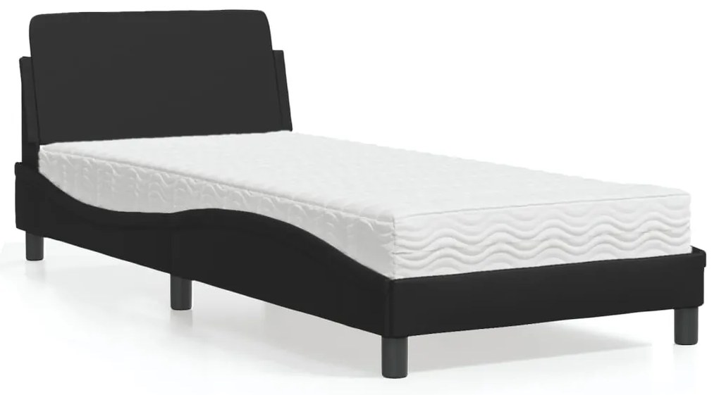 vidaXL Pat cu saltea, negru, 90x200 cm, piele ecologică