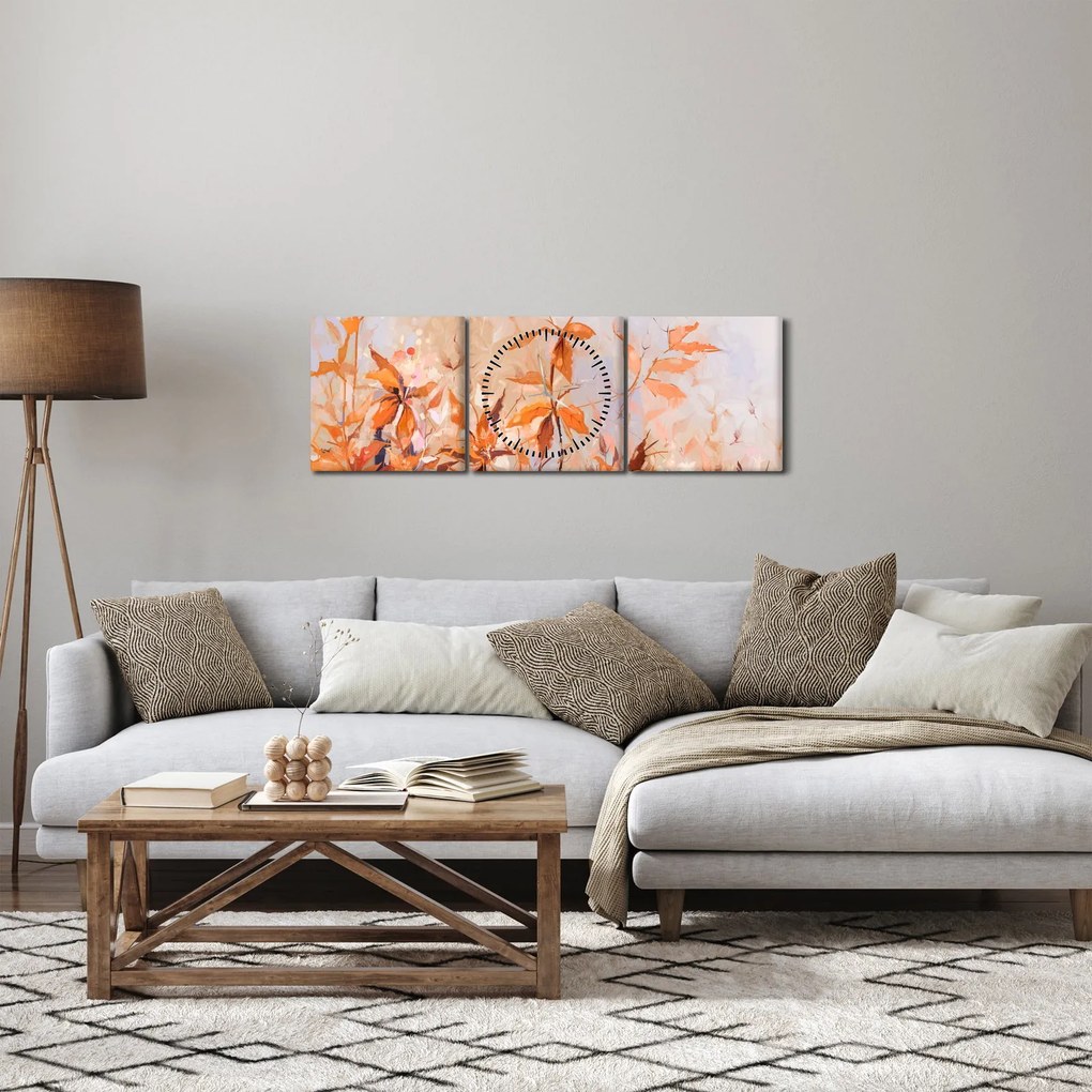 Tablou - Flori pictate (cu ceas) (90x30 cm)